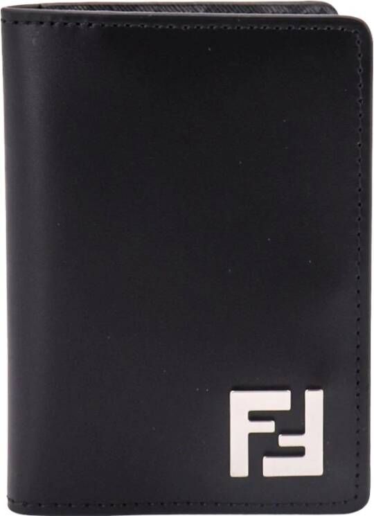 Fendi Leren kaarthouder met metalen monogram Zwart Heren