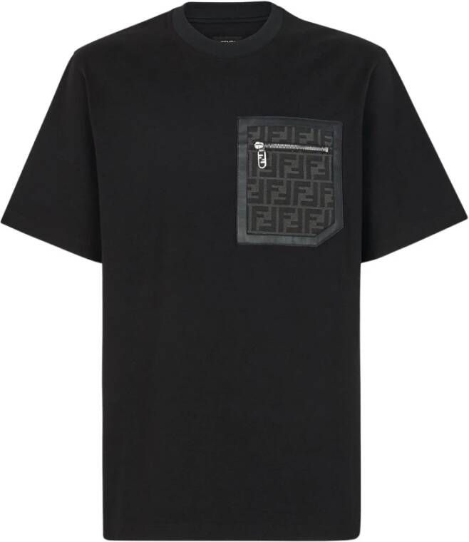 Fendi Luxe Zwarte T-shirt met FF Stofinzet Zwart Heren