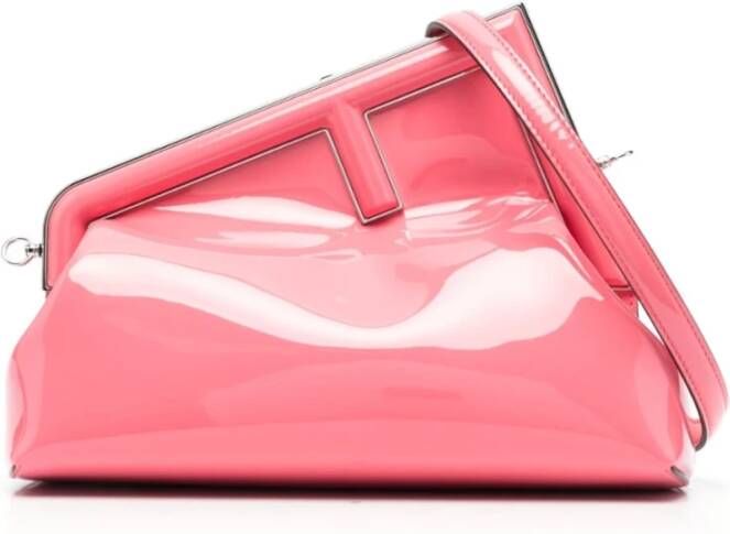 Fendi Roze Patent Schoudertas met Tonal Logo Roze Dames