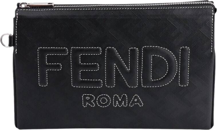 Fendi Stijlvolle leren clutch met FF-motief en kaartsleuven Zwart Heren