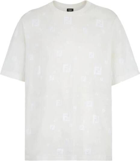 Fendi T-shirt met logo over hele shirt White Heren