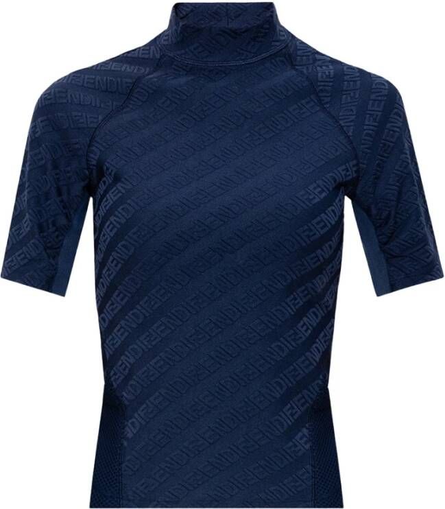 Fendi Jacquard Logo T-Shirt Blue Dames