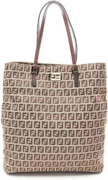 Fendi Vintage Beige Leren Fendi Tote Tas Beige Dames