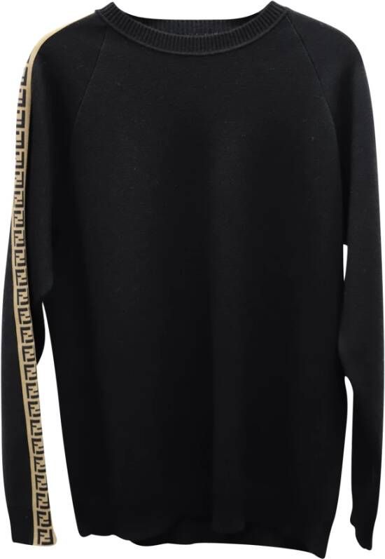 Fendi Vintage Fendi FF Logo Side Stripe Sweater in Black Wool Zwart Heren