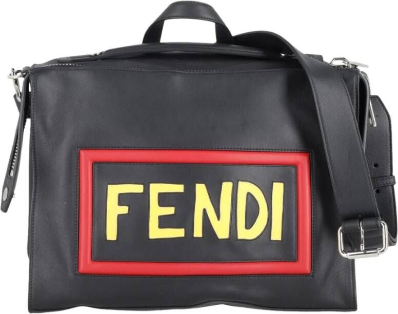 Fendi Vintage Fendi Lui Messenger Crossbody Bag in Black Calfskin Leather Zwart Dames