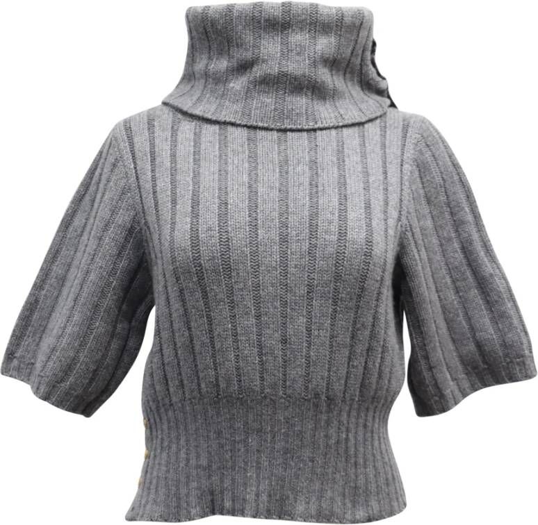Fendi Vintage Fendi Turtleneck Cropped Sweater in Grey Cashmere Grijs Dames