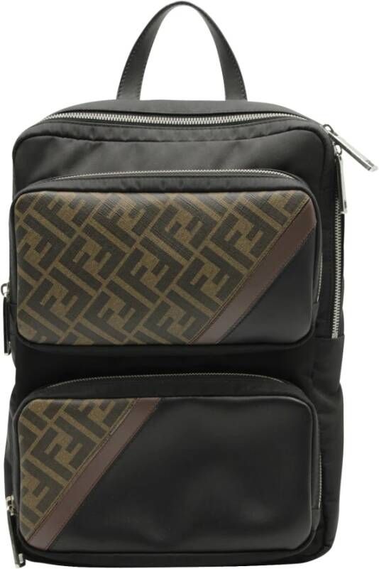 Fendi Vintage Fendi Zucca FF Diagonal-Paneled Backpack in Black Nylon Zwart Heren