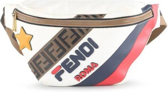 Fendi Vintage Pre-owned Fendi X Fila White Leather Fendimania Panelled Belt Bag Wit Dames