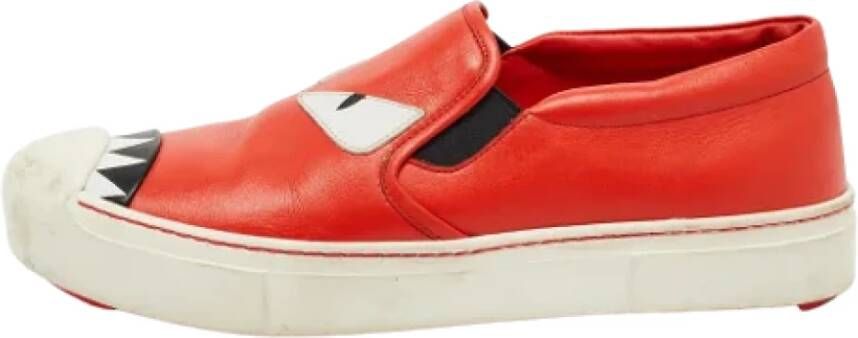 Fendi Vintage Pre-owned Leather sneakers Oranje Dames
