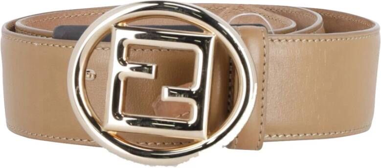 Fendi Vintage Pre-owned Zucca Round Buckle Belt in Leather Beige Dames