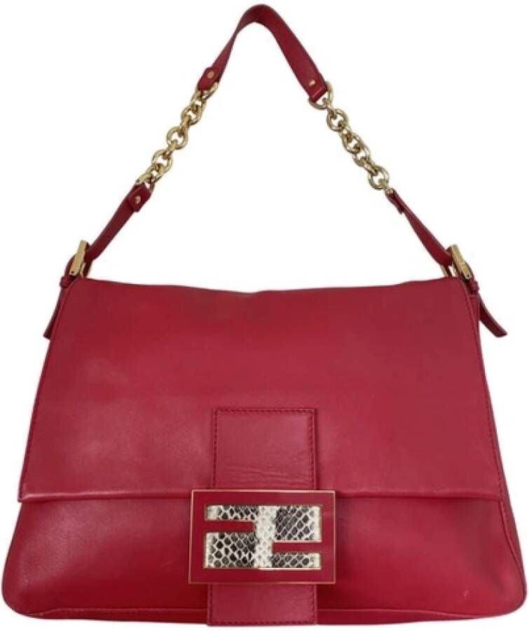 Fendi Vintage Preated Big Mamma Baguette Rood Dames