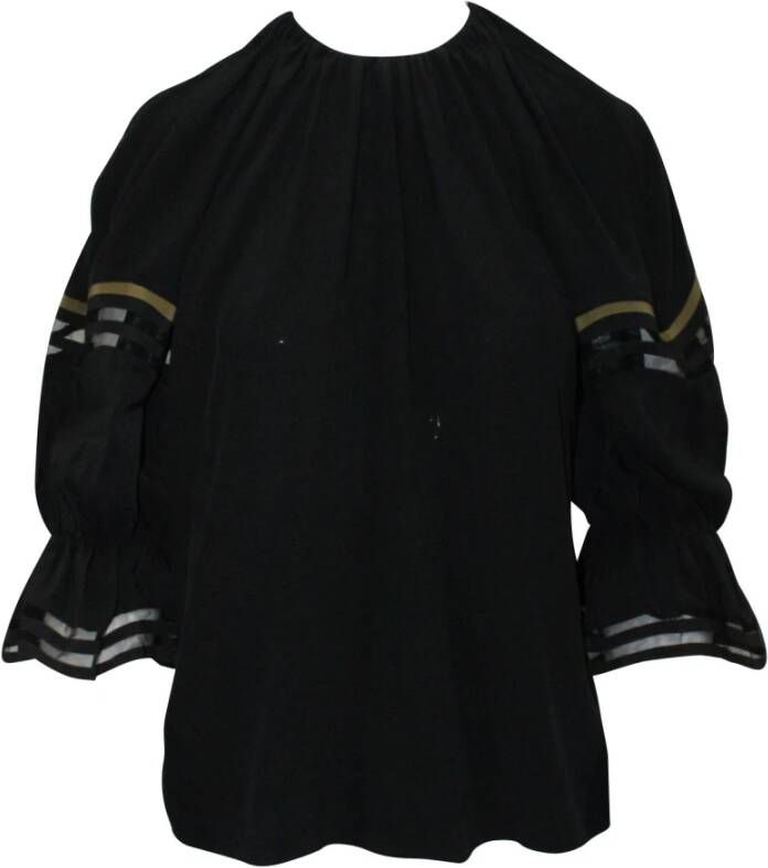Fendi Vintage Preated Black Puffed Sheeves Blouse Zwart Dames