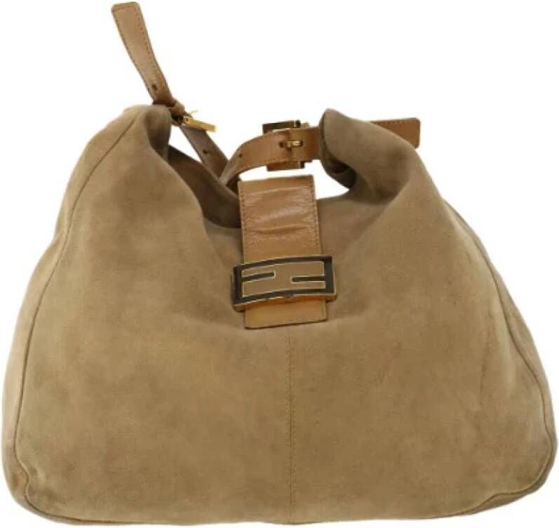 Fendi Vintage Preated Suede Fendi-Bags Bruin Dames