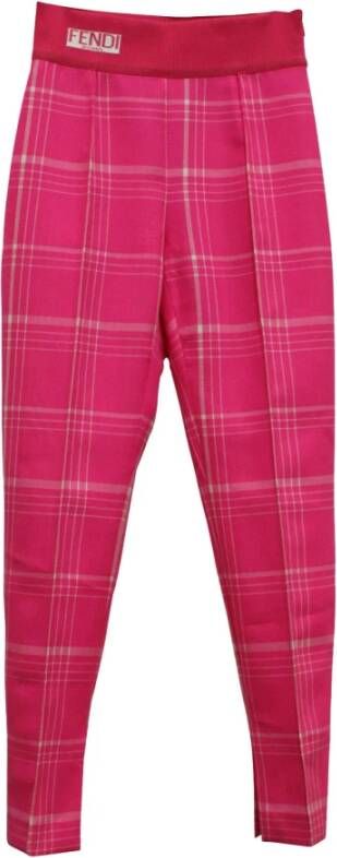 Fendi Vintage Voldoende elastische taille geruite broek in wol Roze Dames