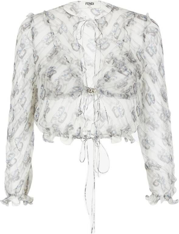 Fendi Zijden witte blouse met O`Lock Chain-motief Wit Dames