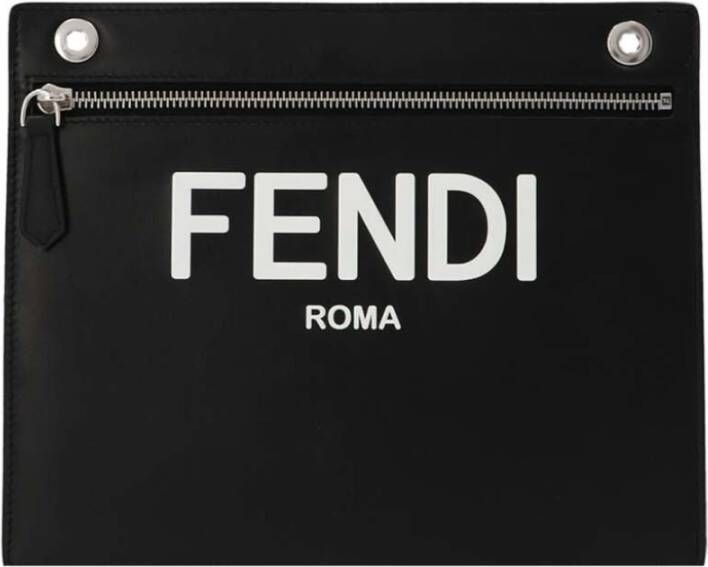 Fendi Zwarte Leren Clutch Tas Zwart Heren