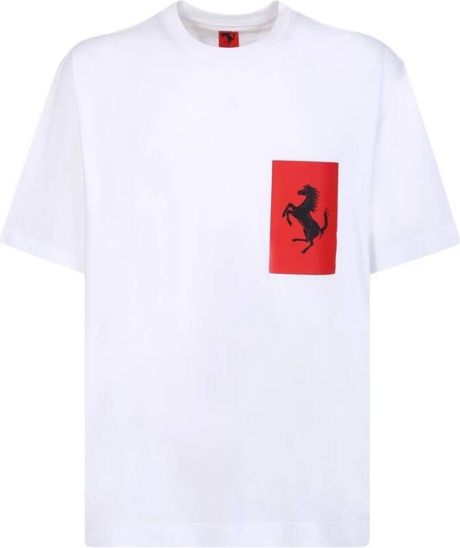 Ferrari Wit Logo-Patch Crew Neck T-Shirt White Heren