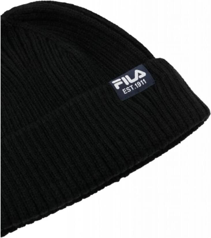 Fila Gebreide Muts Authentiek Geborduurd Black Unisex