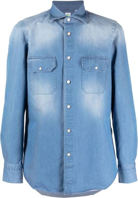 Finamore Heldere Blauwe Denim Overhemd Blue Heren
