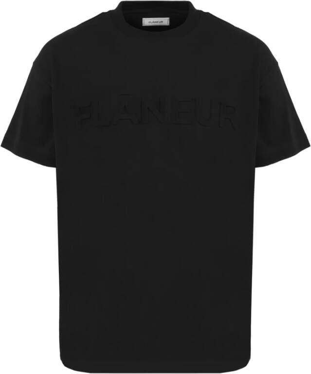 Flaneur Homme Geëmboste T-shirt Stijlvol en Trendy Zwart Heren