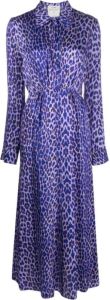 Forte Leopardpatroon satijnen midi-jurk Blauw Dames