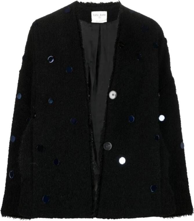 Forte Zwarte jas met franje en spiegelversieringen Black Dames
