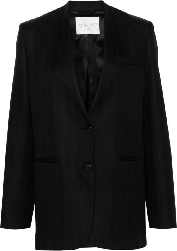 Forte Zwart Herringbone Jas met Schoudervullingen Black Dames
