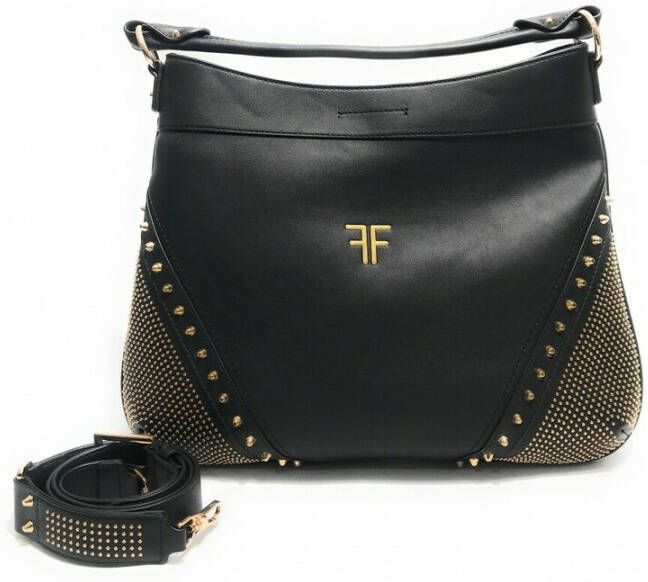 Fracomina Zwarte Eco Leren Handtas Schoudertas Hobo Stijl Black Dames