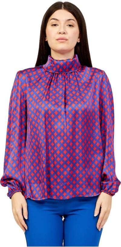 Fracomina shirt met geometrisch patroon Fr23Wt1032W651R8 Purple Dames