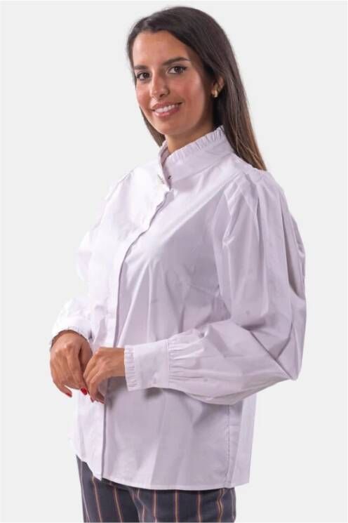 Fracomina Regular Poplin Overhemd met Mandarin Kraag en Pofmouwen White Dames