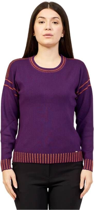Fracomina Lurex versierd overshirt met boothals Purple Dames
