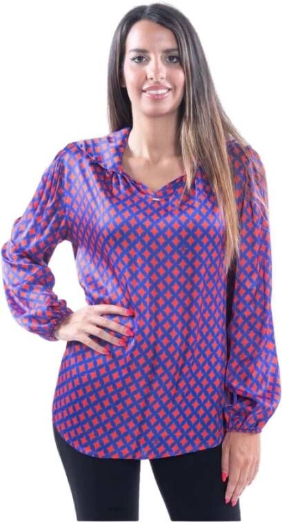 Fracomina shirt met geometrisch patroon Fr23Wt1032W651R8 Purple Dames