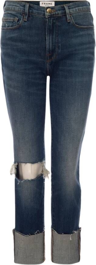 Frame Jeans de nieuwe rechte rauwe grote manchet Blauw Dames