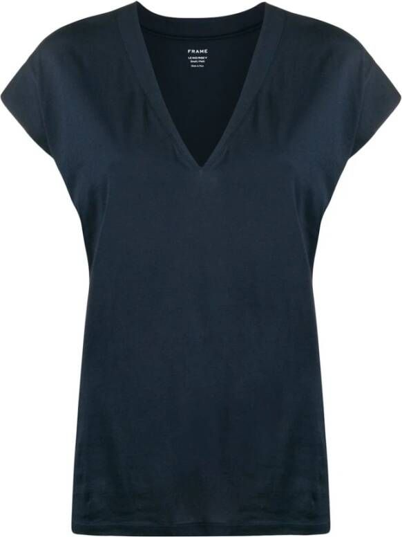 Frame Marineblauw V-Hals T-Shirt met Mid Rise Blauw Dames