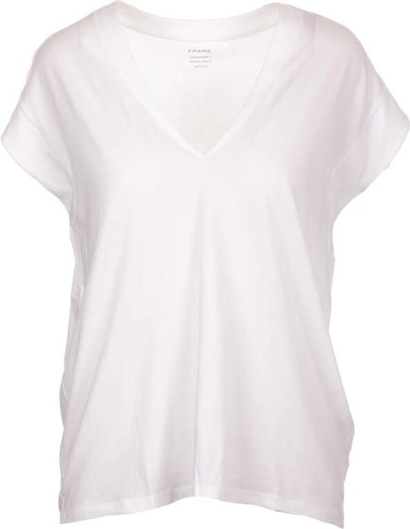 Frame Wit V-Hals Pima Katoenen T-Shirt White Dames