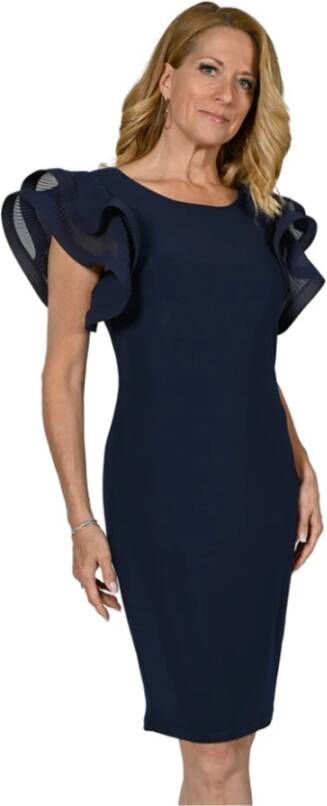 Frank Lyman Navy Jurk met Dramatische Ruches Mouwen Blauw Dames