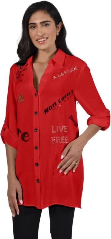 Frank Lyman Metallic Print Tuniek Blouse Rood Red Dames