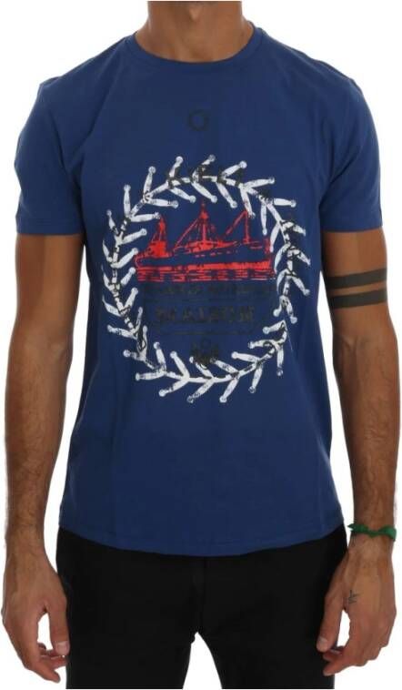 Frankie Morello Blauw Katoenen Maison Logo T-Shirt Blauw Heren