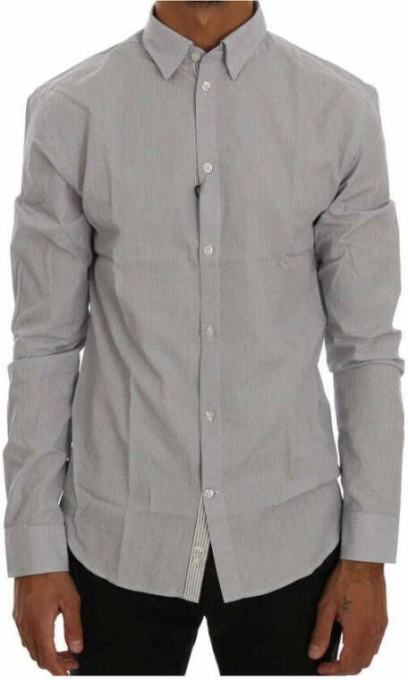 Frankie Morello White Blue Check Casual Cotton Regular Fit Shirt Blauw Heren