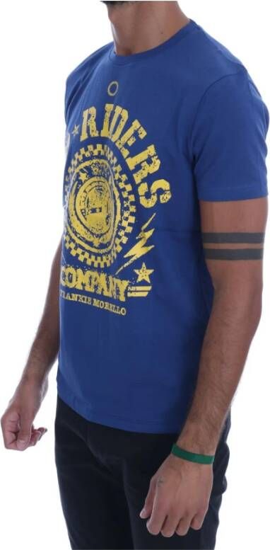 Frankie Morello Stijlvol blauw ruitermotief katoenen T-shirt Blue Heren