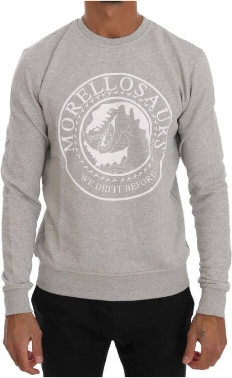 Frankie Morello Grijze Katoenen Crewneck Sweater met Morellosaurs Logo Grijs Heren