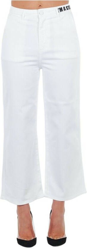 Frankie Morello Hoge Taille Cropped Broek met Meerdere Zakken White Dames