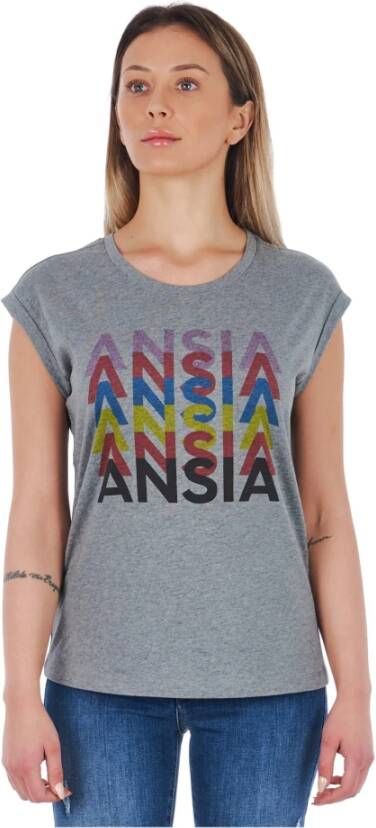 Frankie Morello Grijze Katoenen Tops T-shirt met Voorkant Print Gray Dames
