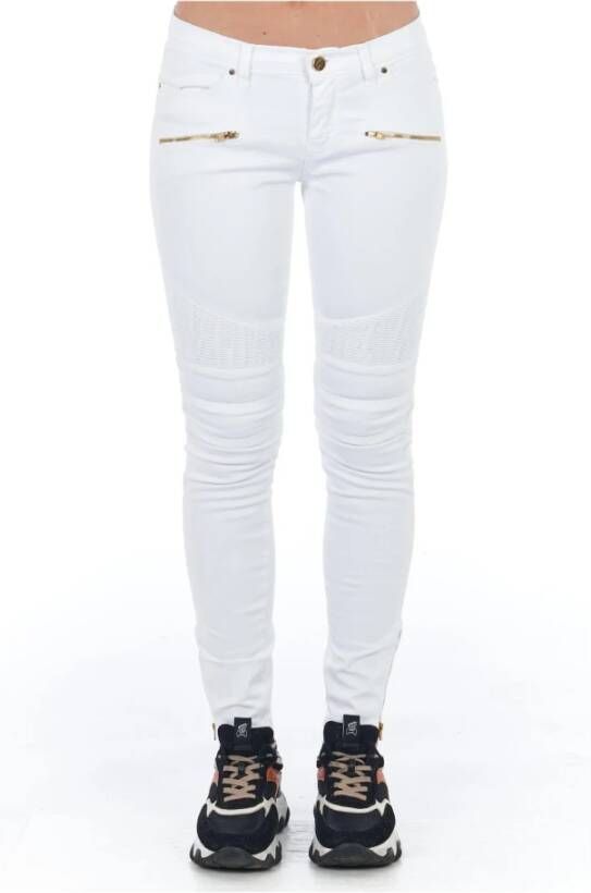 Frankie Morello Bikerstijl Lage Taille Multifunctionele Broek White Dames