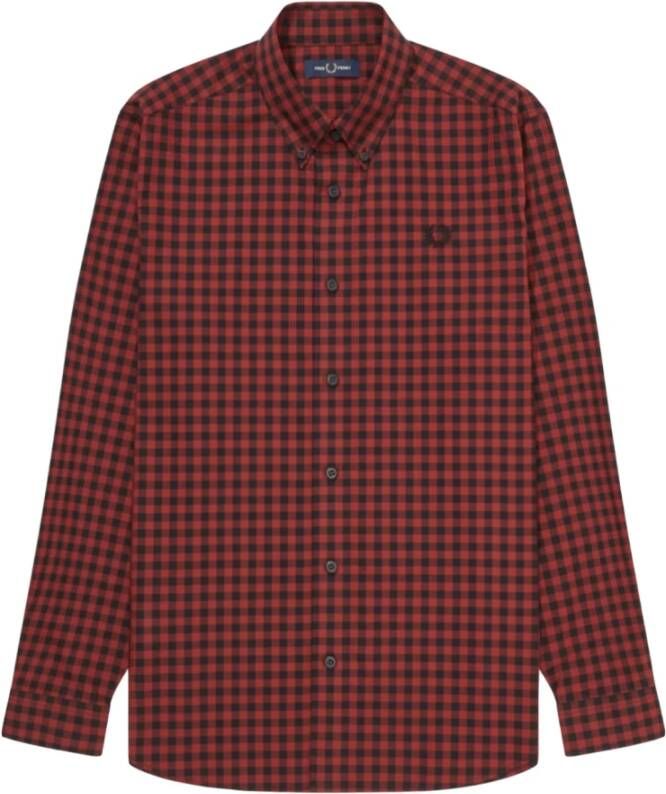 Fred Perry Authentieke knop Down Gingham Overhemd Rood Heren