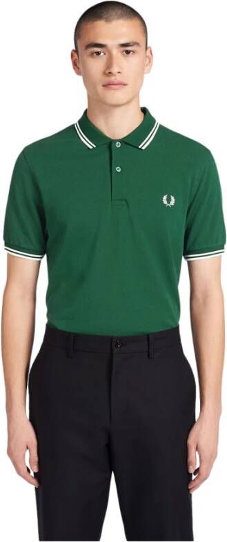 Fred Perry Heren M3600 Twin Tipped Donkergroene of Hemelsblauwe Polo Green Heren - Foto 4