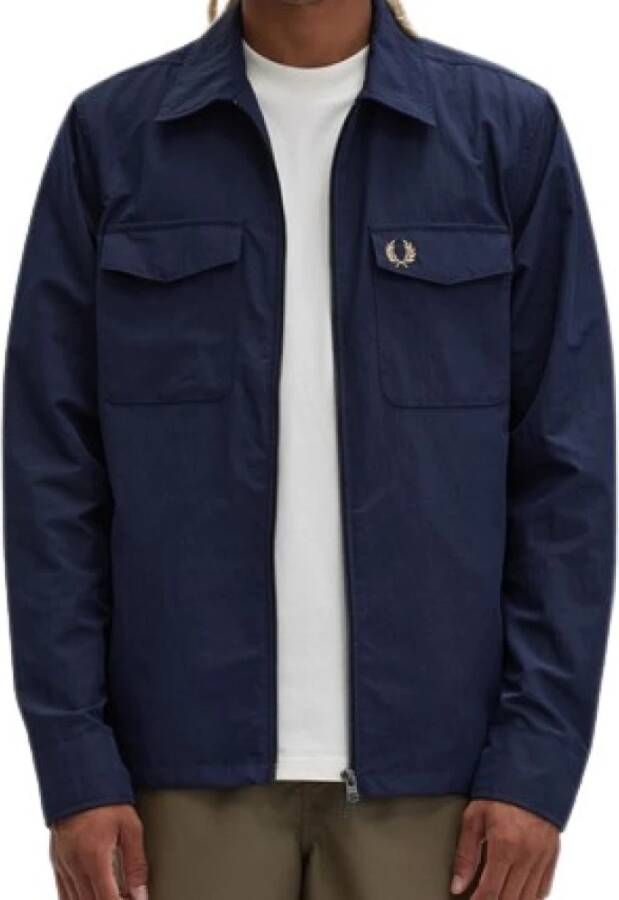 Fred Perry Blauwe Zip Overshirt Jassen Blauw Heren
