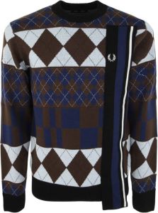 Fred Perry FP Striped Panelled Argyle Jumper Bruin Heren