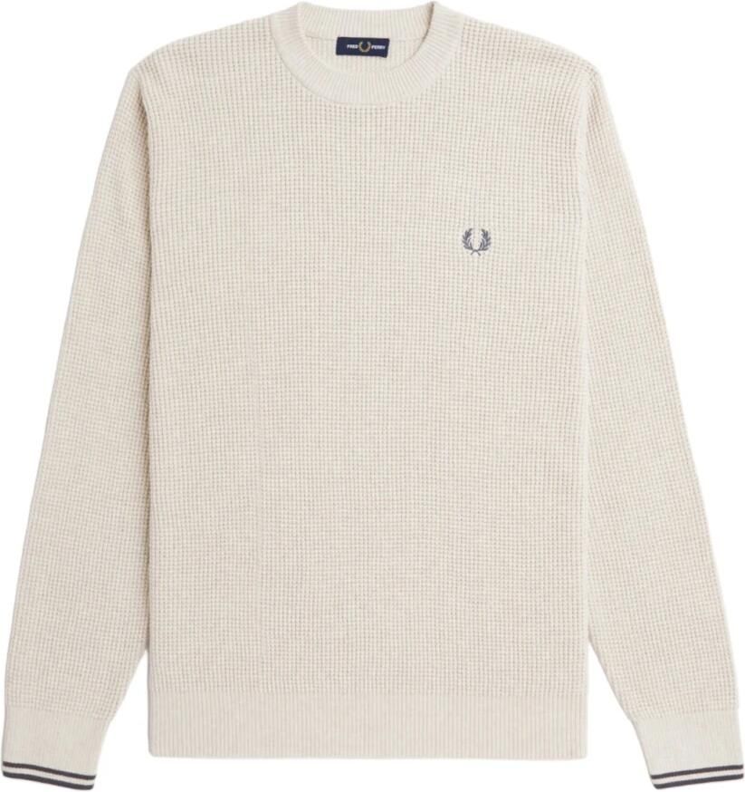 FRED PERRY Heren Truien & Vesten Waffle Stitch Crew Neck Jumper Gebroken Wit - Foto 6
