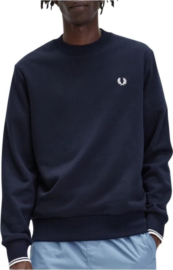 Fred Perry Heren Katoenen Sweatshirt met Geribbelde Afwerkingen Blue Heren - Foto 14